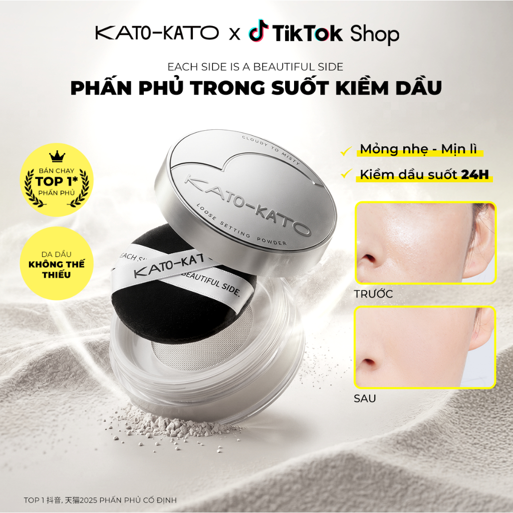 [Cho Da Siêu Dầu] Phấn Phủ Kiềm Dầu KATO Trong Suốt Mỏng Nhẹ, Cố Định Lớp Make Up, Kiềm Dầu Suốt 24h, Chống Nước