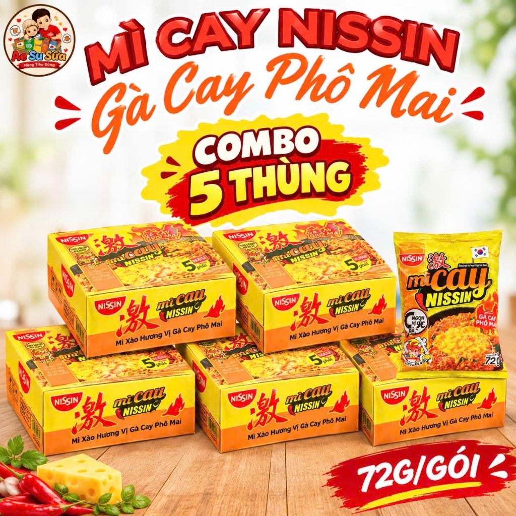 [HCM-HỎA TỐC] Combo 5 thùng mì trộn phô mai Nissin, sợi mì dai kết hợp phô mai, tiện lợi dễ dùng