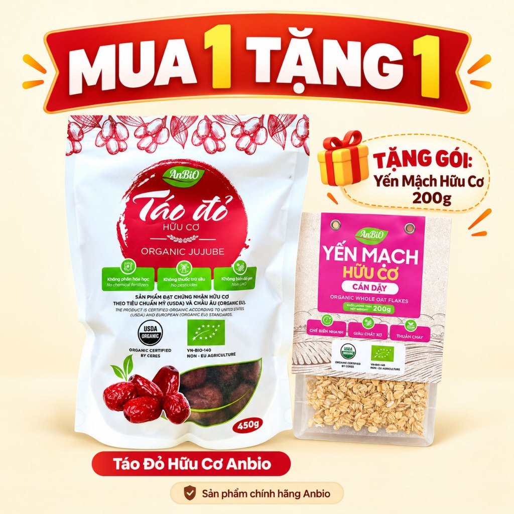 [ AnBiO ] Táo Đỏ Hữu Cơ ( Size Trung ) Anbio Túi 450g - Cho Bé Ăn Dặm, Pha Trà, Chưng Yến