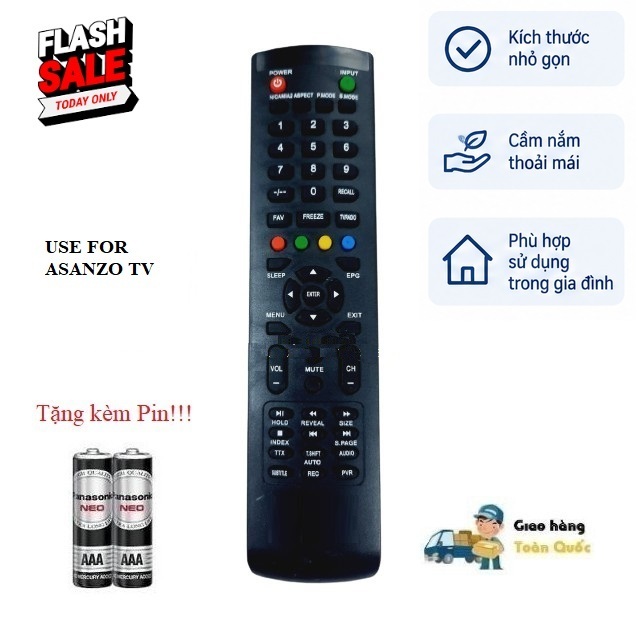 Remote Điều khiển thay thế tương thích cho TV Asanzo-8 LCD/LED/Smart TV- Hàng mới Tặng kèm Pin