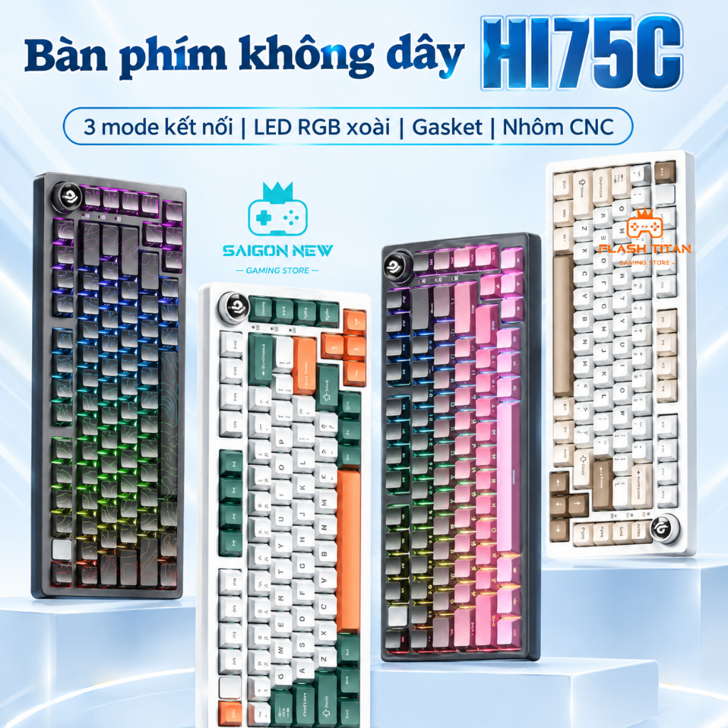 Bàn phím cơ Leobog Hi75C kết nối bluetooth không dây - LED RGB - Khung nhôm - Có núm xoay và app tùy chỉnh
