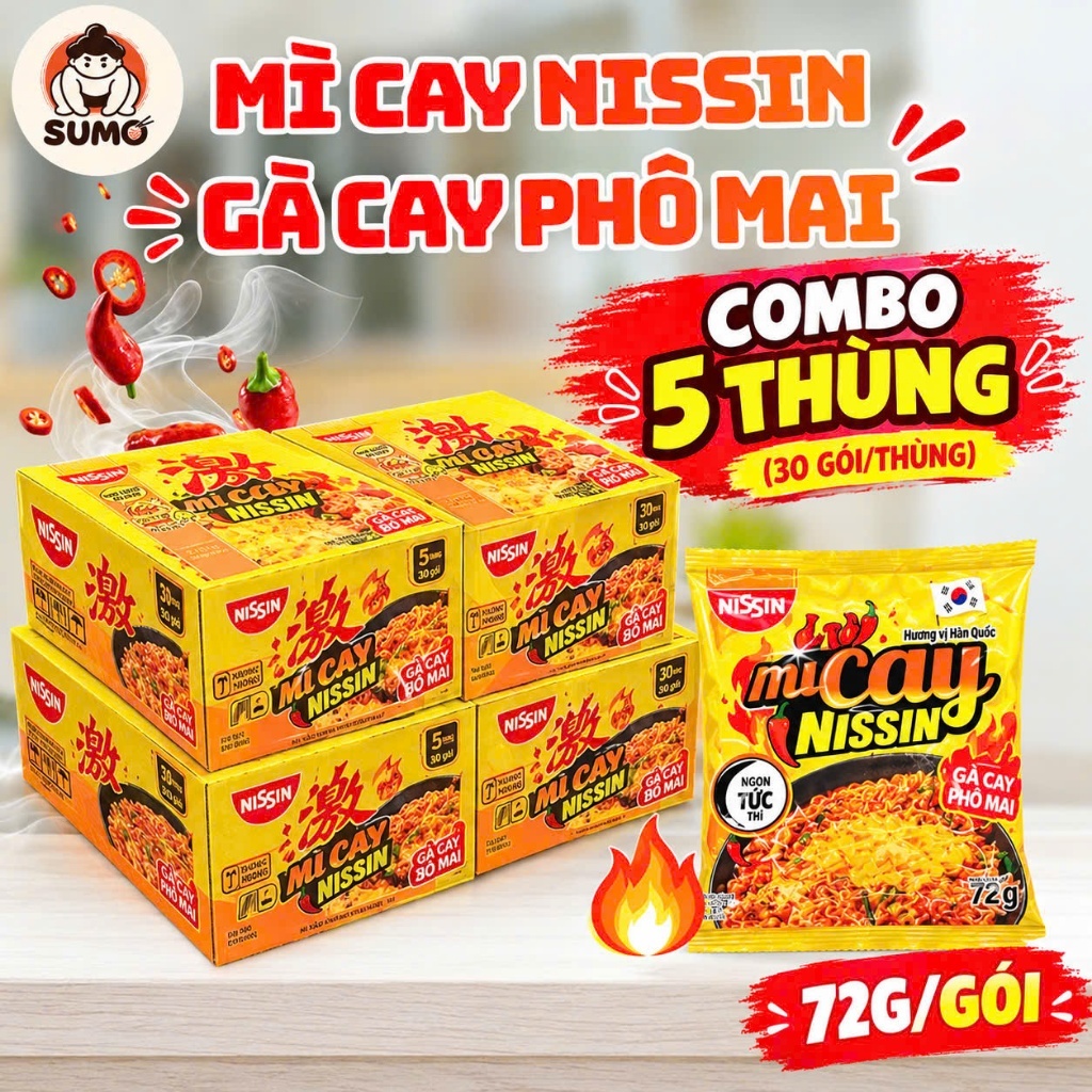 Combo 5 thùng mì trộn phô mai Nissin, sợi mì dai kết hợp phô mai, tiện lợi dễ dùng