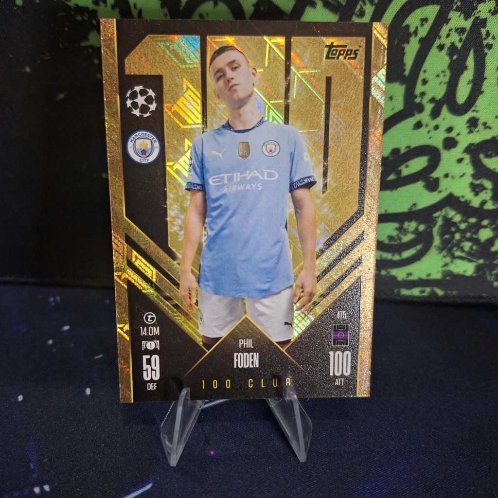Phil Foden Man City 100 CLUB, Thẻ Topps Cầu Thủ Bóng Đá Chính Hãng