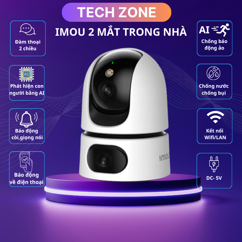 Camera Imou RAGER DUAL PRO 2 mắt trong nhà, độ phân giải 6MP & 10MP, xoay 360 độ, đàm thoại 2 chiều,