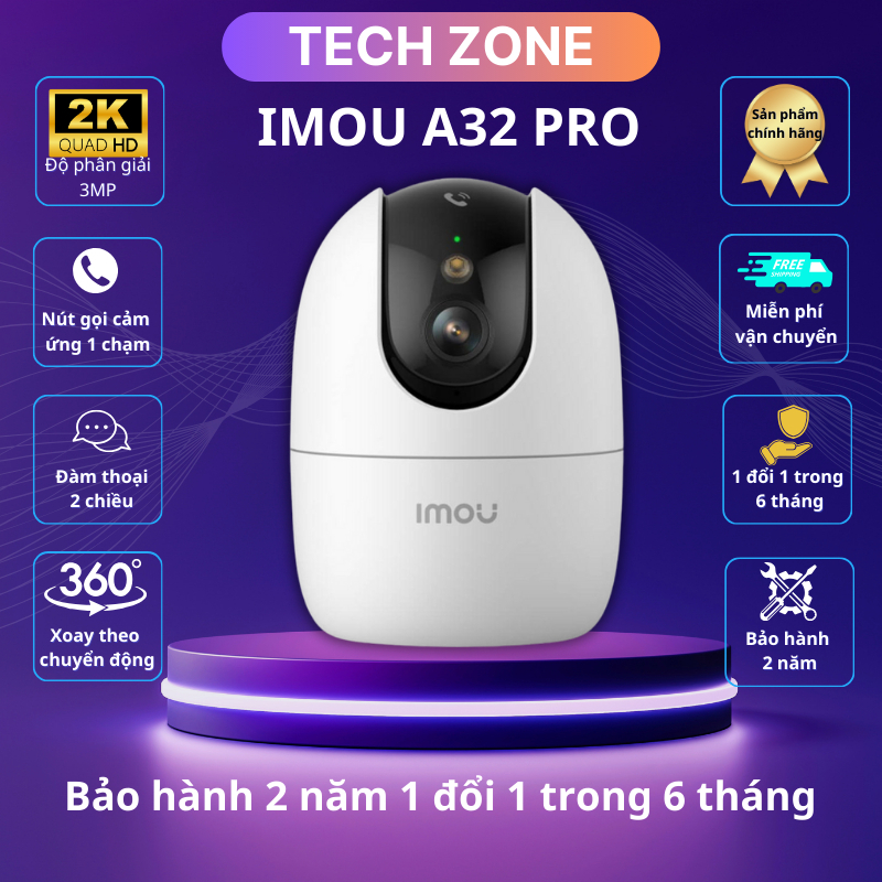 Camera wifi Imou A32P PRO , độ phân giải 2K-3MP, báo động và nhắn tin về điện thoại, tính năng chống