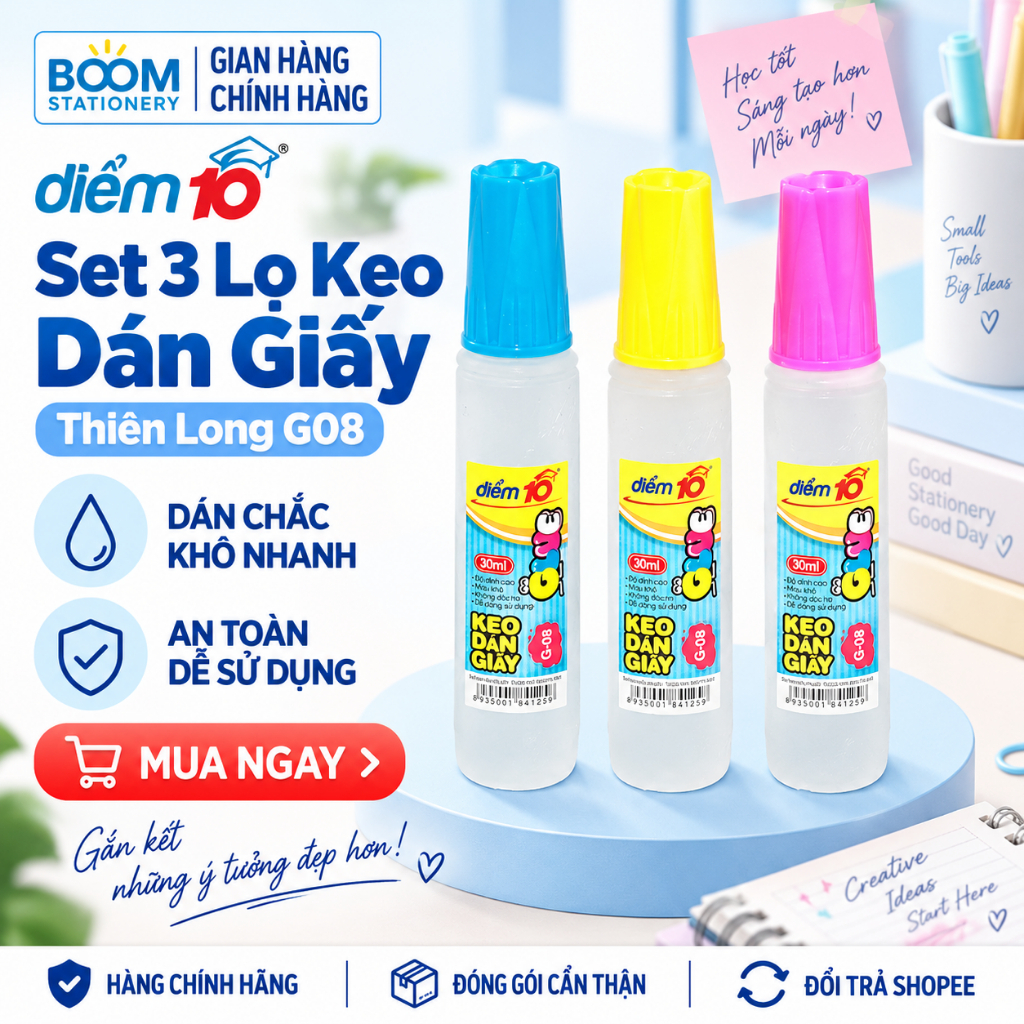 [CHÍNH HÃNG] Set 3 Lọ Keo Dán Giấy Thiên Long G08 / G-08 / TP-G08 – Hồ Nước Điểm 10 Làm Thủ Công