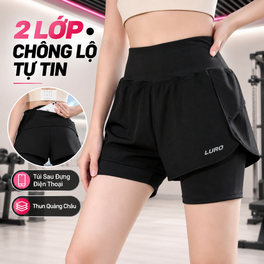 Q9L — Quần short tập nữ 2 lớp có túi