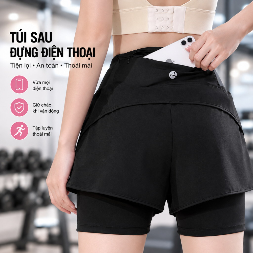 Q9L — Quần short tập nữ 2 lớp có túi 2