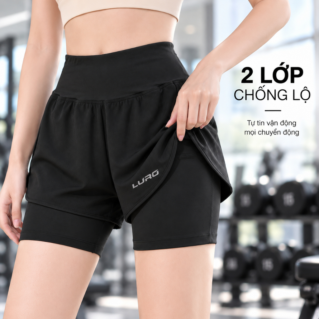 Q9L — Quần short tập nữ 2 lớp có túi 3