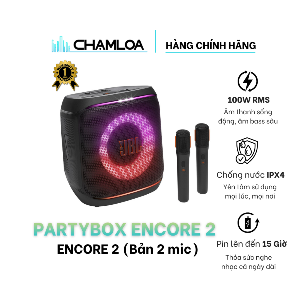 [ENCORE 2 NEW 2026] Loa JBL Partybox Encore 2 (Kèm 2 Micro) - Hàng Chính Hãng PGI - Bảo Hành 12 thán