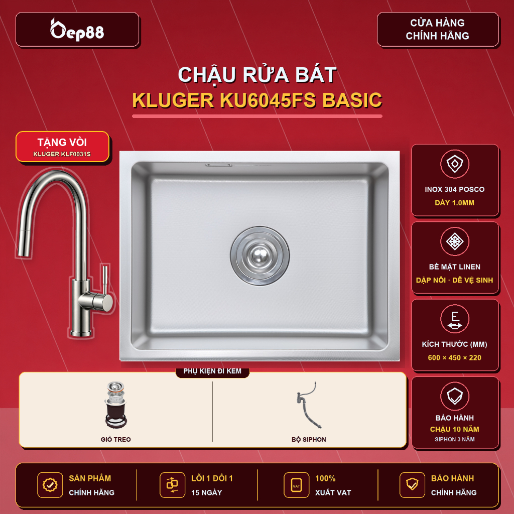 Chậu rửa bát Kluger KU6045FS Basic | Hàng chính hãng