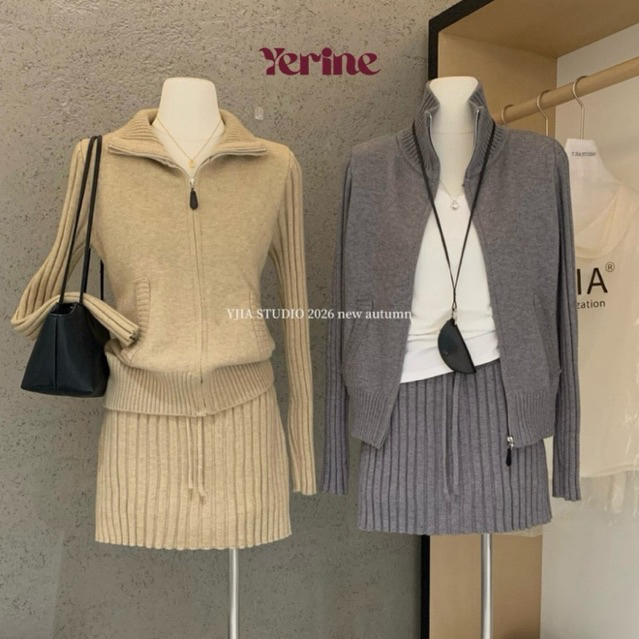 [YJIA] Set Áo Cardigan Và Chân Váy Len Nữ Cùng Màu Form Ôm Tôn Dáng, Hiện Đại YS6-675