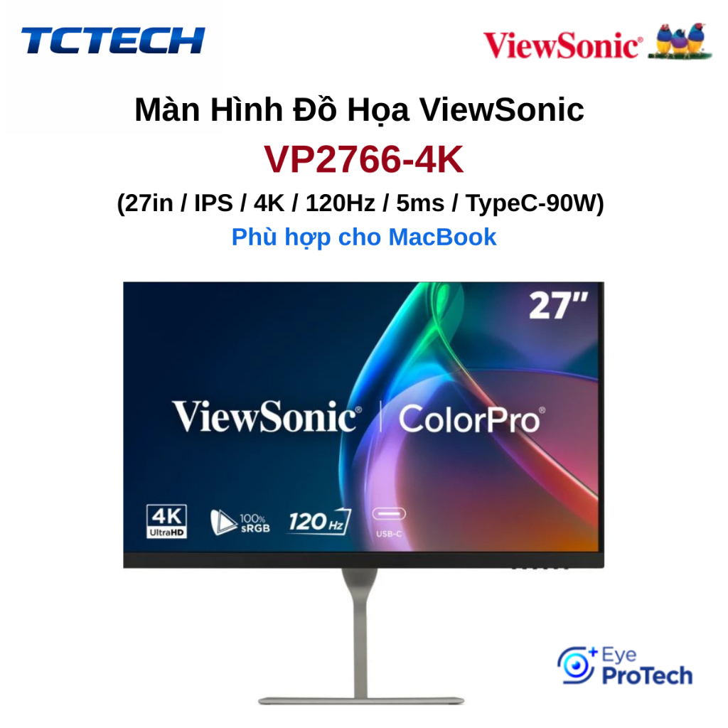 Màn Hình Đồ Họa ViewSonic VP2766-4K (27in / IPS / 4K / 120Hz / 5ms / TypeC-90W)  Phù hợp cho MacBook