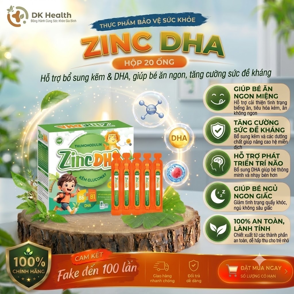 Siro Kẽm Thymo Zinc DHA Kẽm Gluconat + Thymomodulin Cho Bé Tăng Đề Kháng, Giúp Bé Ăn Ngon Ngủ Ngon