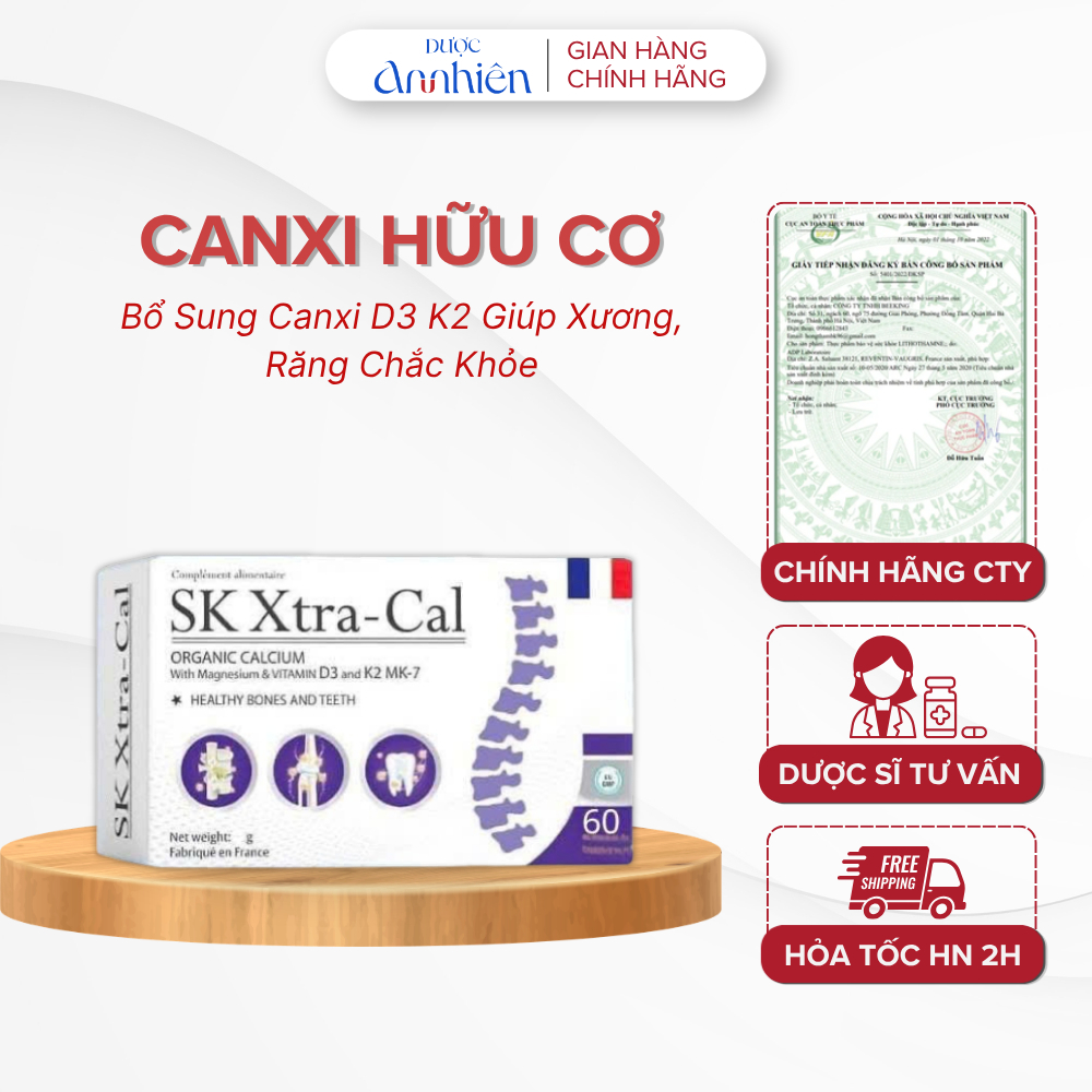 [CHÍNH HÃNG] Viên Uống Canxi Hữu Cơ SK Xtra-Cal Pháp Bổ Sung Canxi D3 K2 Giúp Xương Răng Chắc Khỏe D