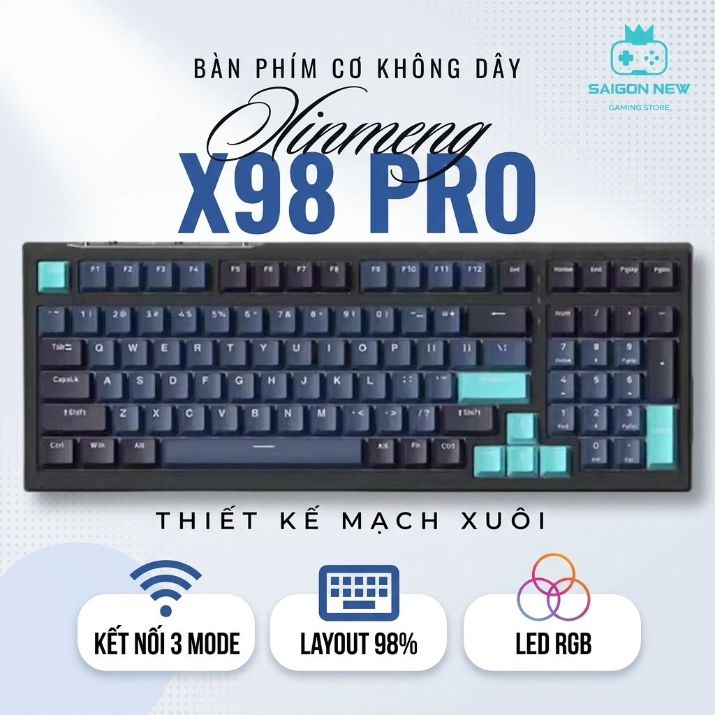 Bàn phím cơ Xinmeng X98 PRO kết nối không dây - Phù hợp làm việc, chơi game - LED RGB mạch xuôi - Ho