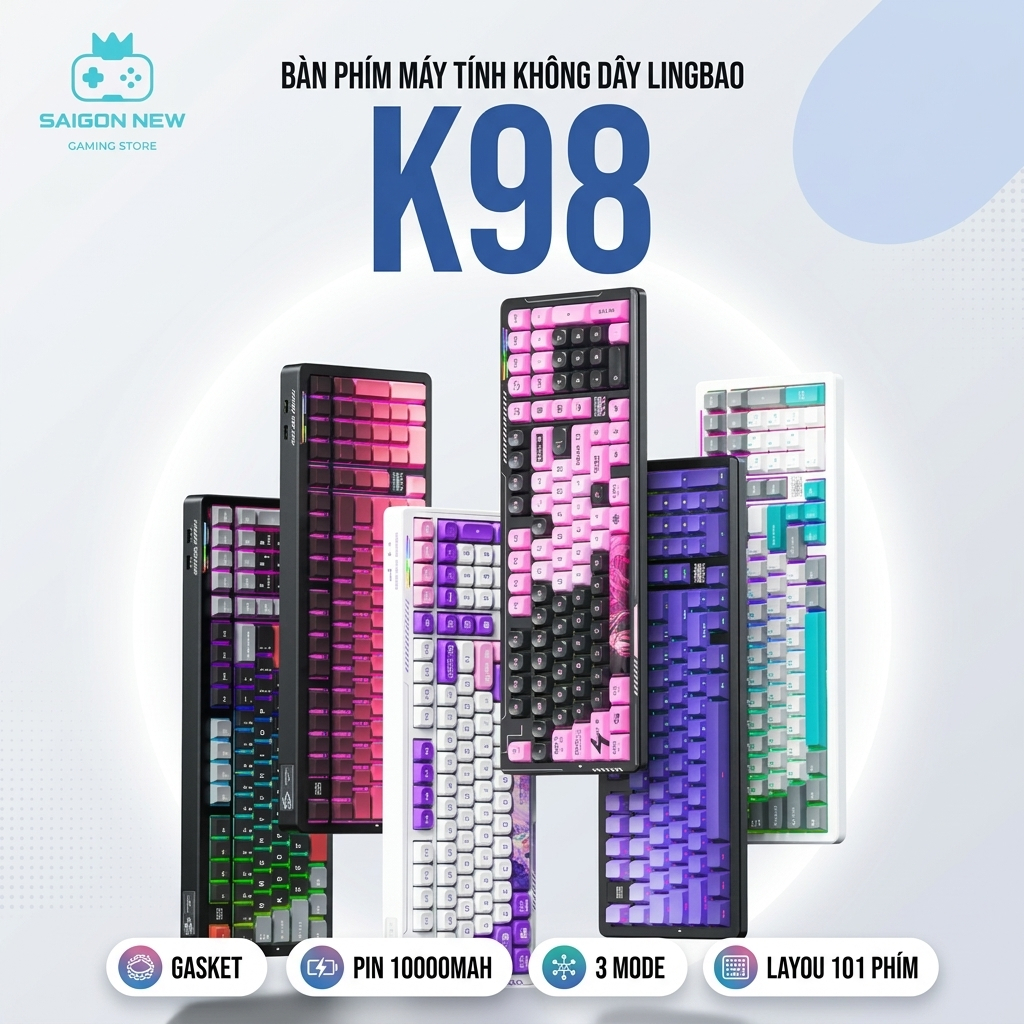 Bàn phím cơ Hotswap Lingbao K98 | K98 pro - Kết nối không dây Bluetooth - Pin 10000mAh - LED RGB mạc