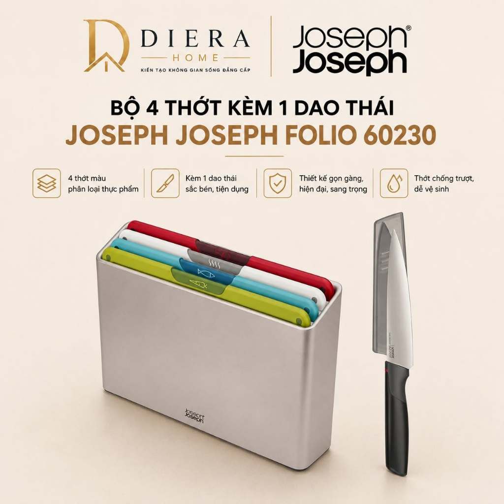 BỘ 4 THỚT KÈM DAO THÁI JOSEPH JOSEPH FOLIO ICON REGULAR (60230)