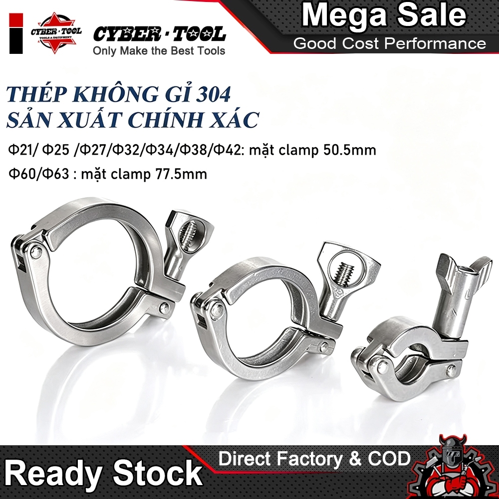 Cùm clamp vi sinh Inox 304, Kẹp cùm vi sinh, đai kẹp clamp, cùm clamp nối nhanh, cùm kẹp ống