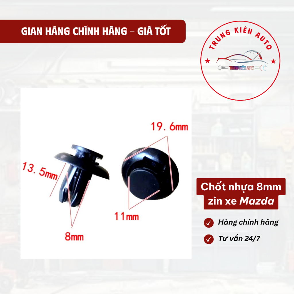 Túi 50 - 100 Chốt Nhựa 8mm Chuẩn Zin Xe Mazda - Đinh Tán, Vít Nở Nhựa Ô Tô Cao Cấp