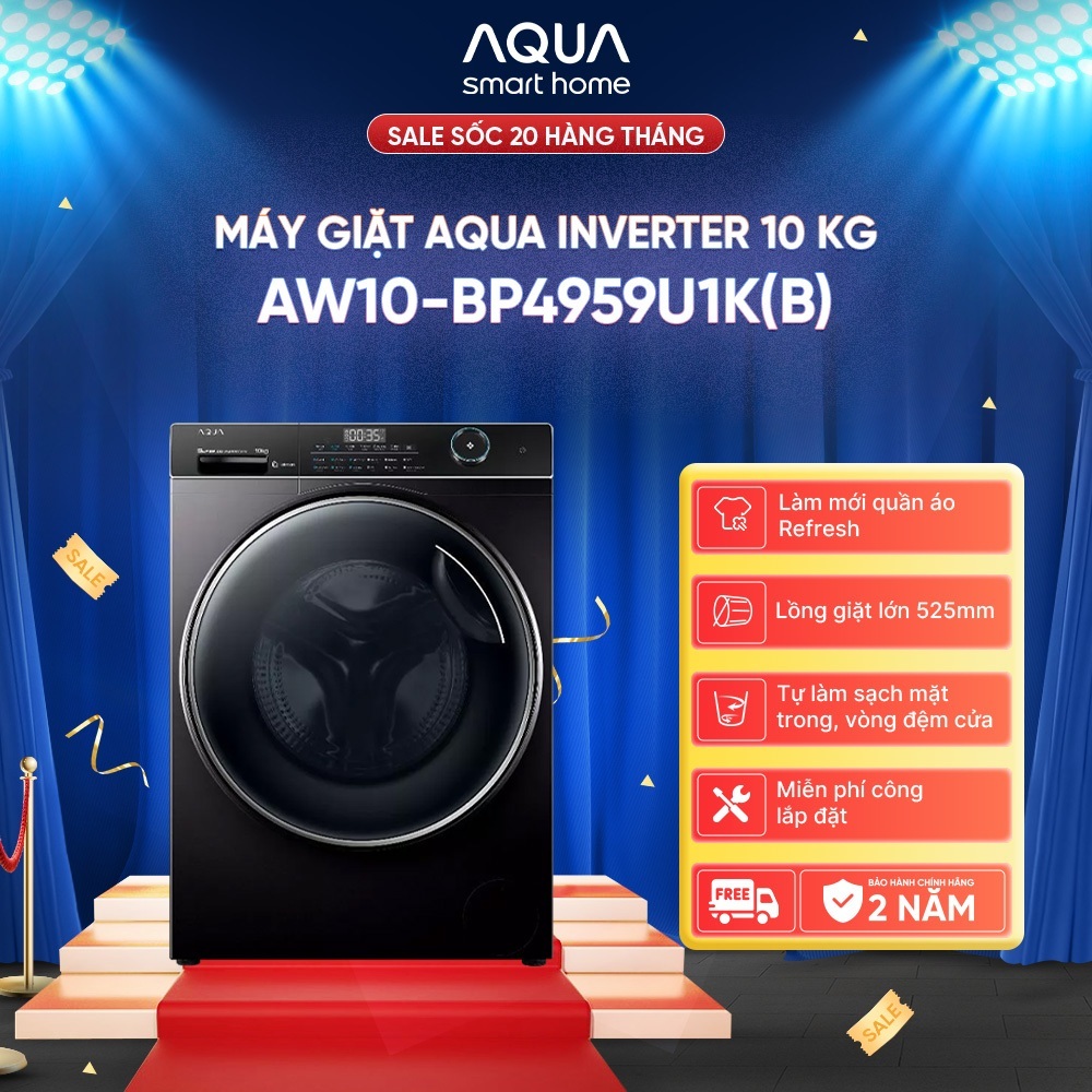 Máy giặt Aqua Inverter 10 kg AW10-BP4959U1K(B) - Bảo hành 2 năm