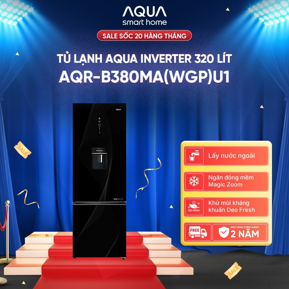 [Webtretho] Tủ lạnh Aqua Inverter 320 lít AQR-B380MA(WGP)U1 - Bảo hành 2 năm - Freeship toàn quốc