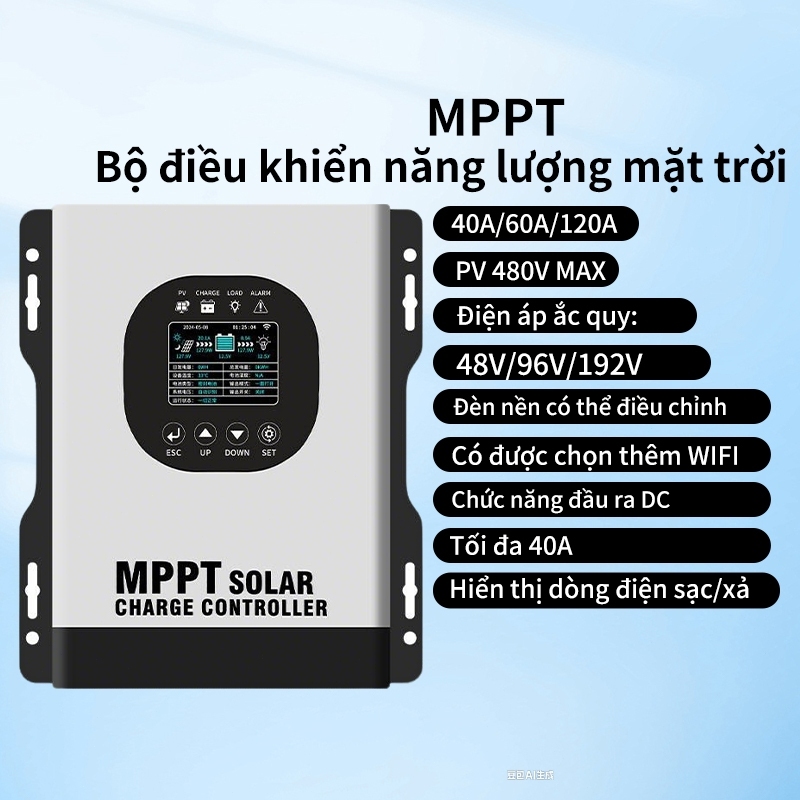 【Có WiFi】Bộ điều khiển năng lượng mặt trời Aoyang MPPT tự nhận dạng 24V-96V dùng cho tấm pin cao áp