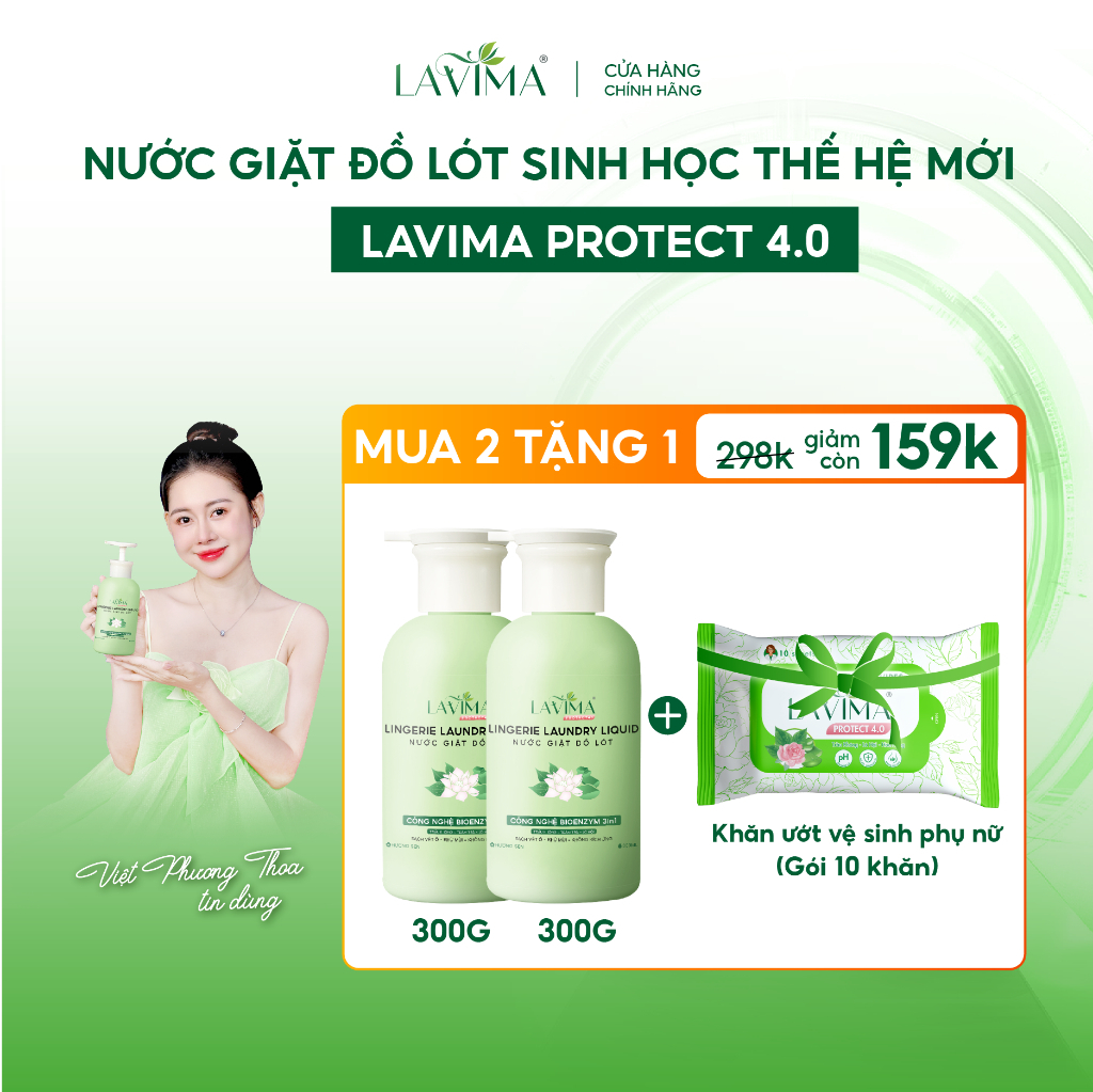 Nước Giặt Đồ Lót Sinh Học Lavima Protect 4.0 x3 Enzym Làm Sạch Vết Ố, Chai 300ml