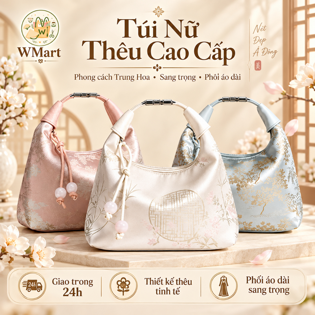 Túi xách cao cấp thêu Lụa Phong Cách Trung Quốc