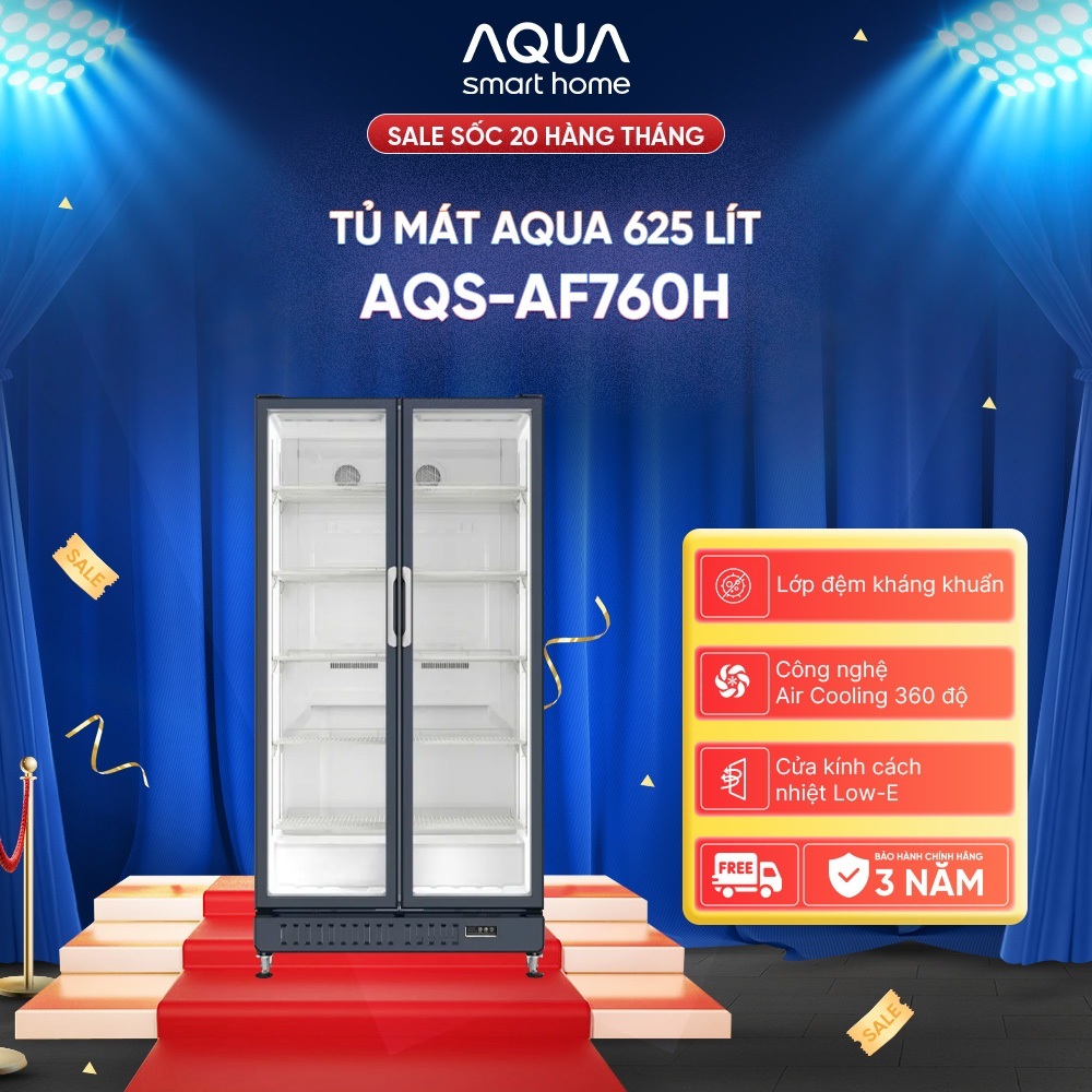 [SẢN PHẨM MỚI 2025] Tủ mát AQUA 625 lít AQS-AF760H - Làm lạnh 360 độ - 5 ngăn mát - Freeship