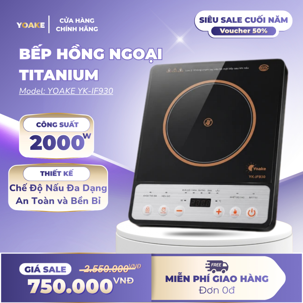 Bếp Hồng Ngoại Yoake YK-IF930 2000W Bếp Điện Hồng Ngoại Đa Năng Nấu Nướng Gia Đình
