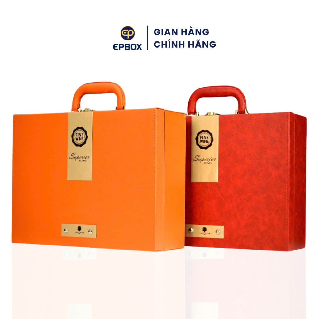 Hộp Đựng Rượu Vang Da 2 Chai Epvina Box Superior Da PU Cao Cấp, Quai Xách Vali Mẫu Mới 2026