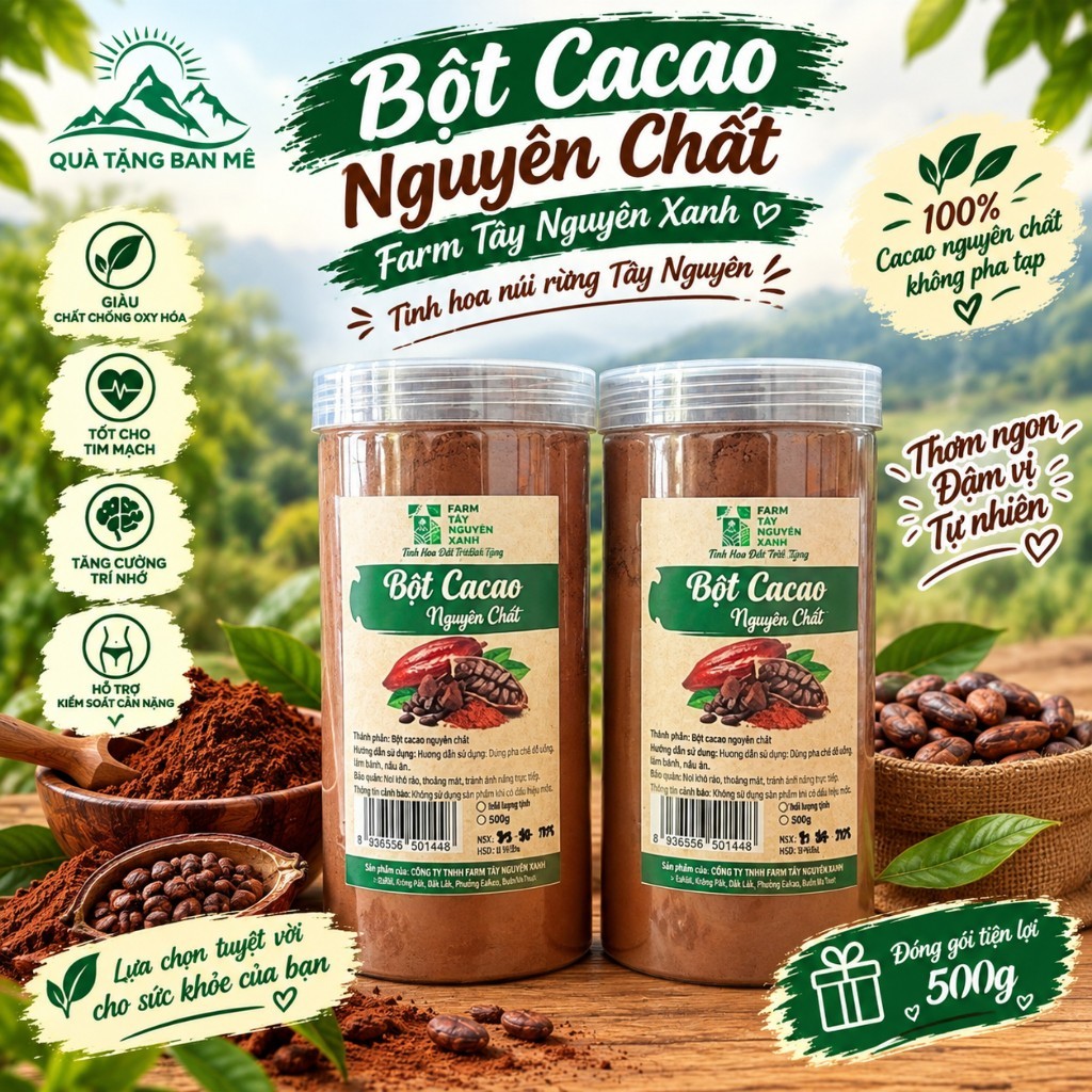 Bột Ca Cao Nguyên Chất (Gia Vị Bột Ca Cao) - Hộp 500g