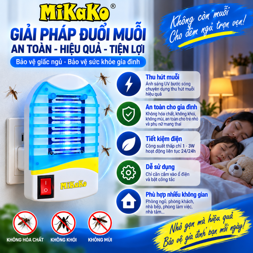 Đèn Bắt Muỗi Gắn Tường MiKaKo – Đèn Diệt Muỗi Thông Minh