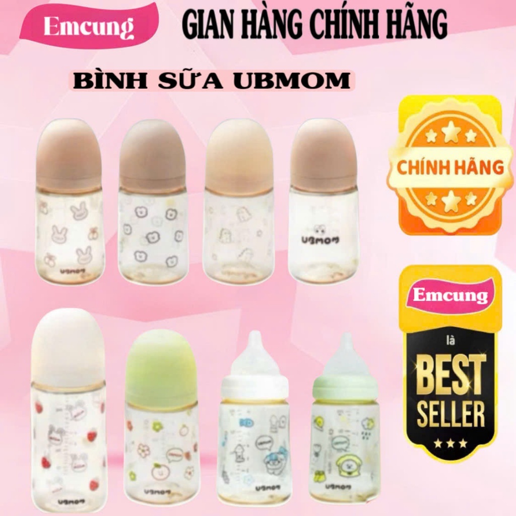 Bình Sữa Ubmom Hàn Quốc Họa Tiết PPSU (120ml/200ml/280ml) - Chọn Núm Phù Hợp