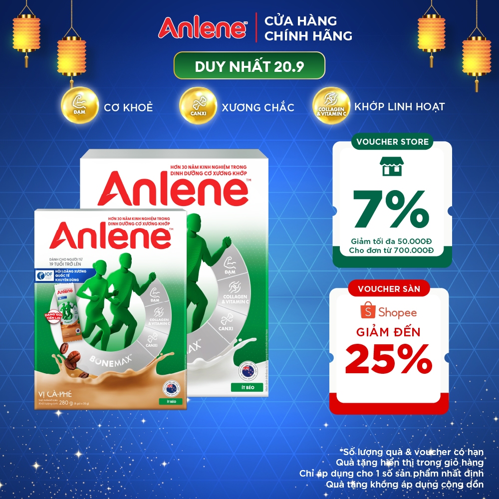 Combo 1 hộp Sữa Bột Anlene Gold Movepro Hương Vanilla 1,2Kg + 1 hộp Sữa Bột Anlene hương Cà phê hộp 