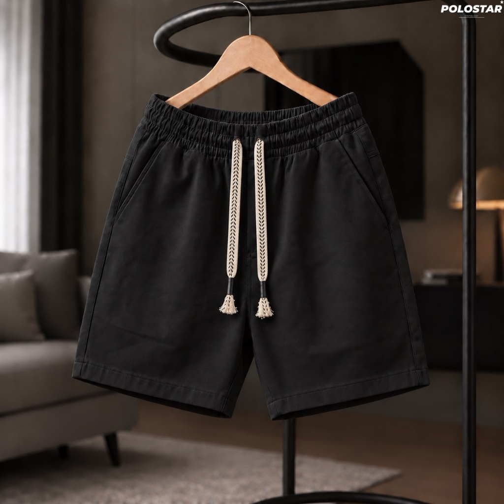 Quần short nam kaki POLOSTAR cao cấp form suông thời trang hàn quốc cạp chun dây rút mềm mịn tháng mát bền đẹp OM001A