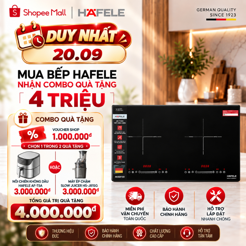 [LIVE] Xuất xứ Đức - Bếp từ 2 vùng nấu Hafele HC-I7325B 533.09.979
