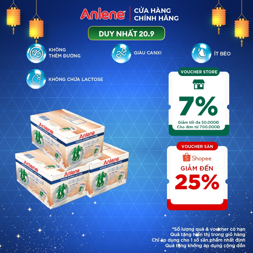 Combo 3 thùng 36 hộp Sữa tiệt trùng hương hạnh nhân và nguyên bản Anlene Lactose Free không thêm đườ