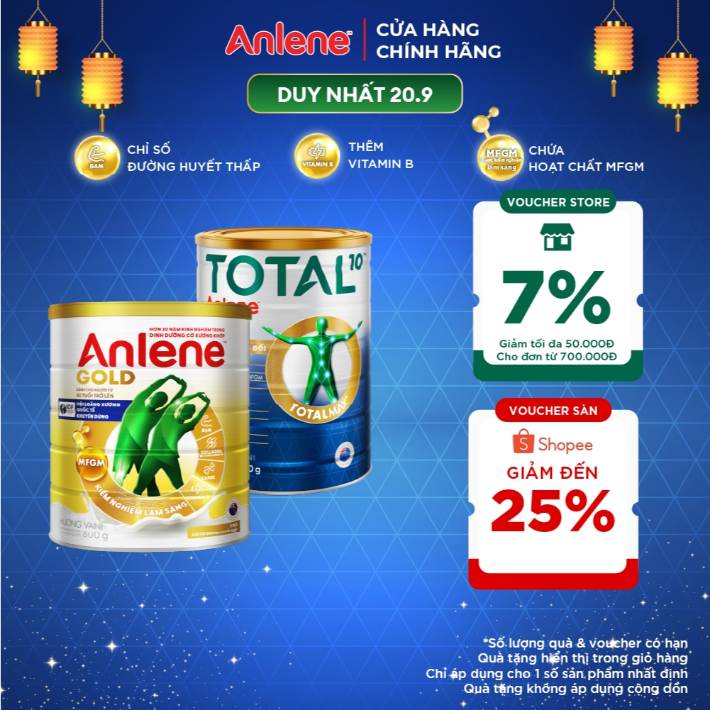 Combo 2 lon Sữa Bột Anlene Total 10 800g & Anlene Gold Hương Vani 800g