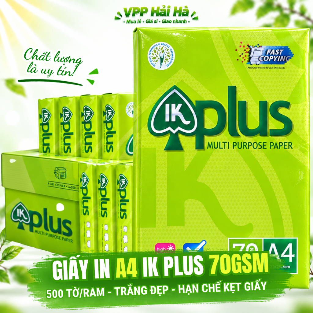 Giấy In A4 IK Plus 70gsm Ram 500 Tờ Giấy In Photo Trắng Đẹp Không Kẹt Giấy