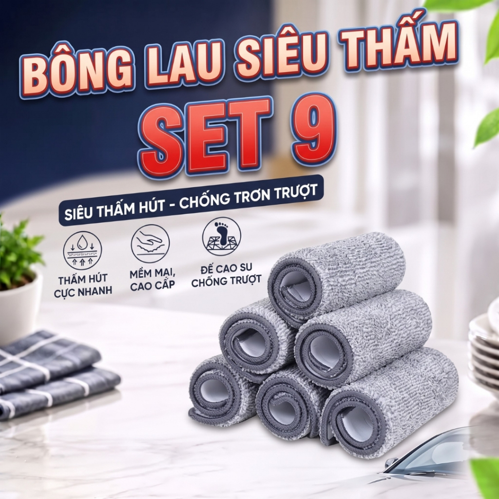 Bông Lau Nhà Thay Thế Gài 2 Đầu Kích Thước 33x12 Cm, Bông Lau Nhà Lau Kính Thay Thế