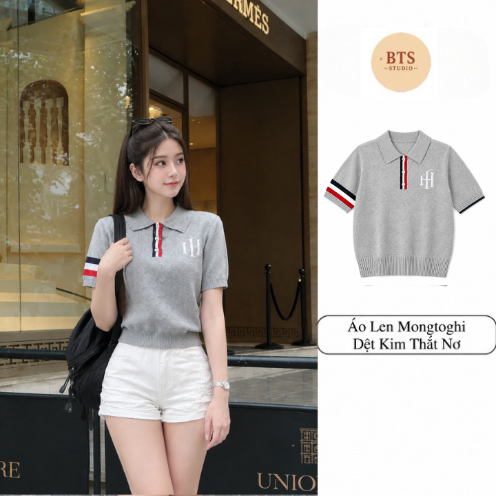 Áo Len Polo Ngắn Tay Chất Dệt Kim HT86 Phối Viền Tay Nổi Bật Thiết Kế Năng Động