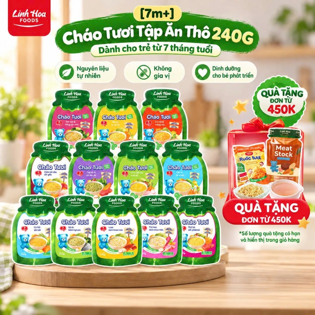 QUÀ ĐƠN TỪ 450K] Cháo Tươi / Mỳ Ăn Dặm 240g Linh Hoa Foods - Không Gia Vị