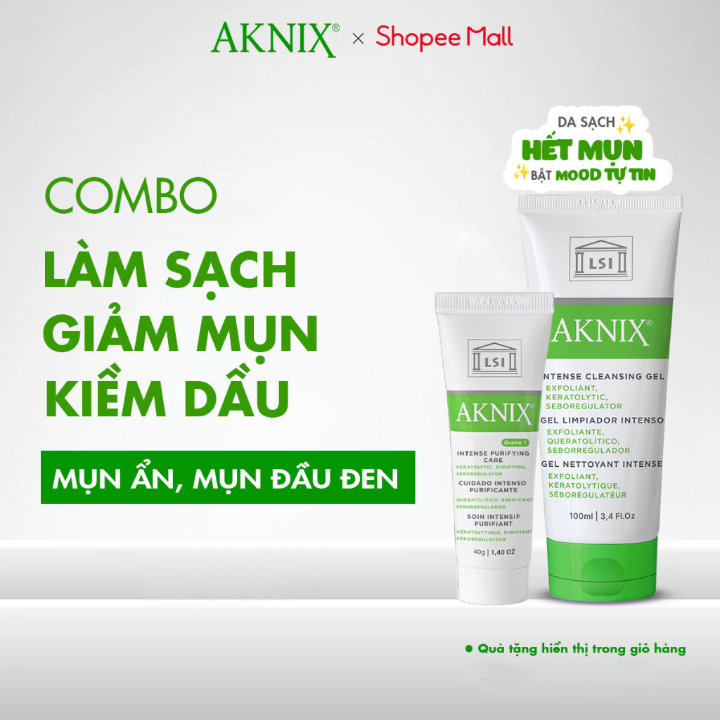 Combo Kem Mụn Aknix Purifying 40g + Sữa Rửa Mặt Aknix 100ml,250ml Giảm Mụn Cho Da Dầu, Mụn Đầu Đen, 