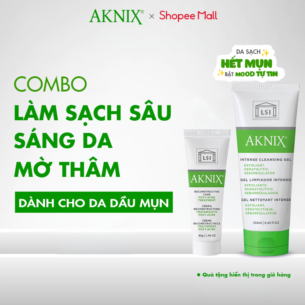 [TÁI TẠO, GIẢM THÂM MỤN] Combo Sữa Rửa Mặt Aknix Intense 250g + Kem Dưỡng Tái Tạo 40g  AKNIX Làm Sạc