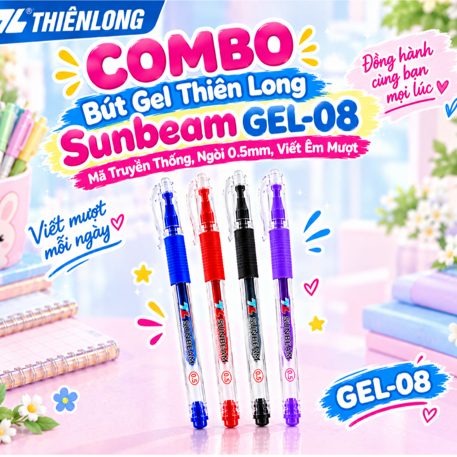 Bút Gel Thiên Long GEL-08 Sunbeam- 4 màu mực nước