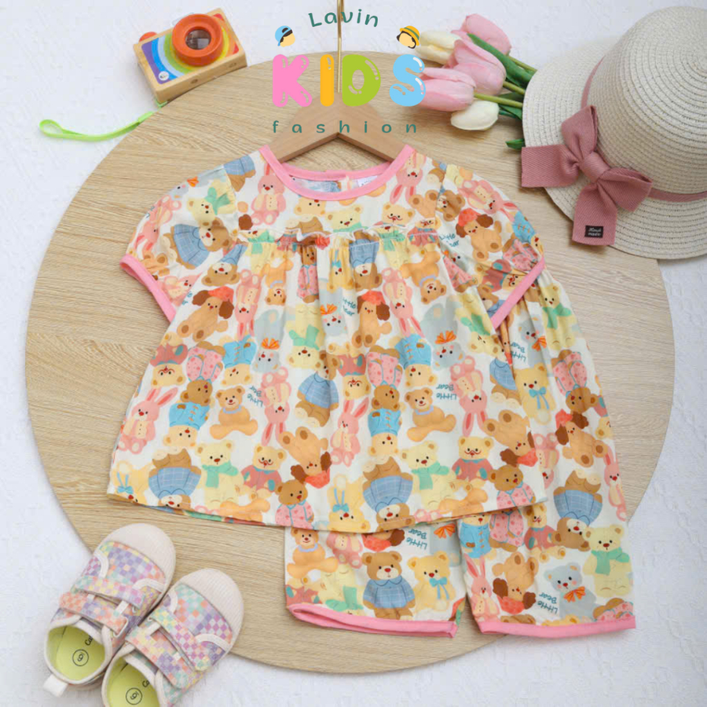 Bộ tole quần lửng phối viền cho bé gái size 8-18kg- Lavin Kids