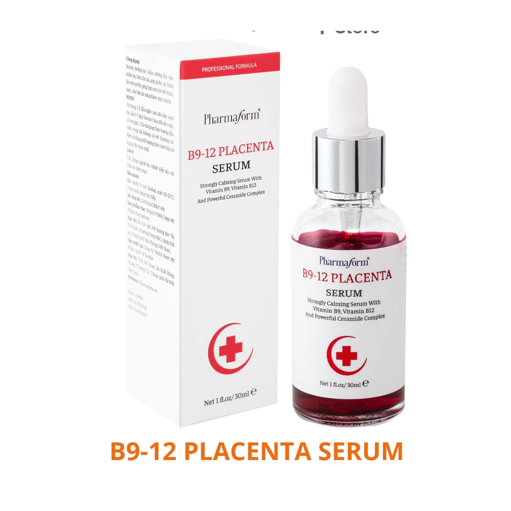 Pharmaform B9-12 Placenta Serum 30ml – Serum Vitamin B9 B12 dưỡng ẩm, làm dịu, hỗ trợ phục hồi da