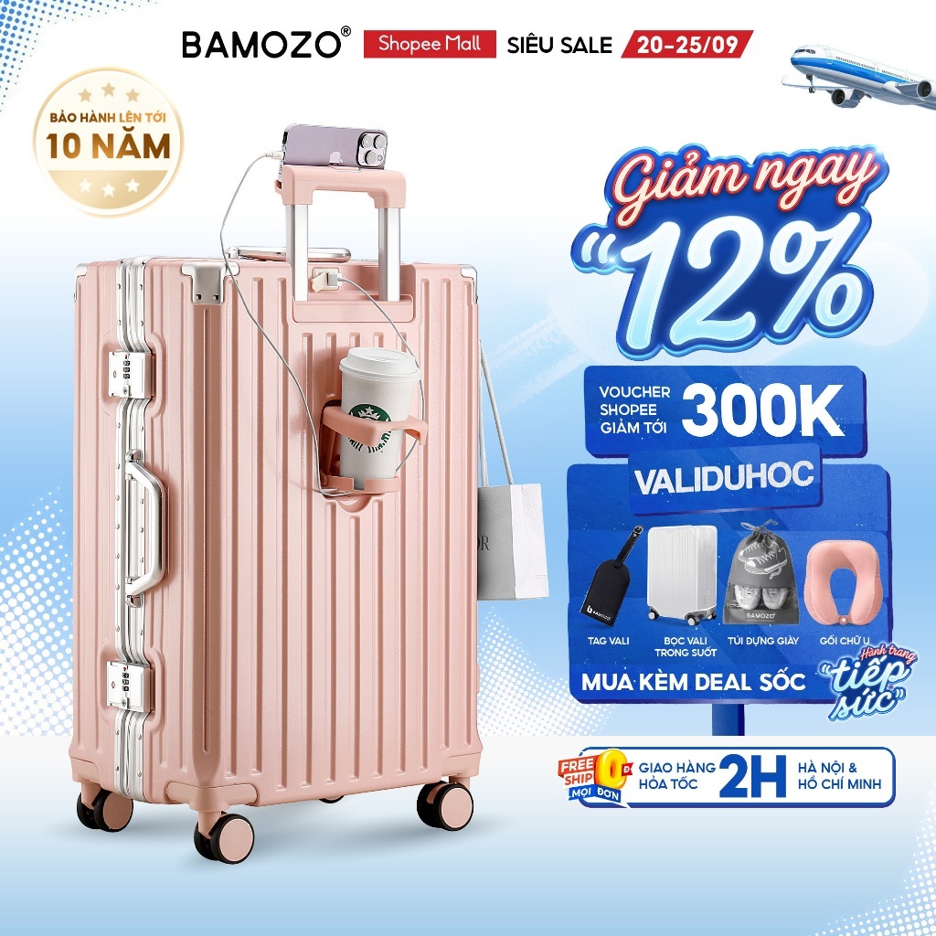 HỎA TỐC Vali Khung Nhôm Bamozo 9066 Size 28 Cao Cấp Bo 4 Góc Chống Va Đập_9066